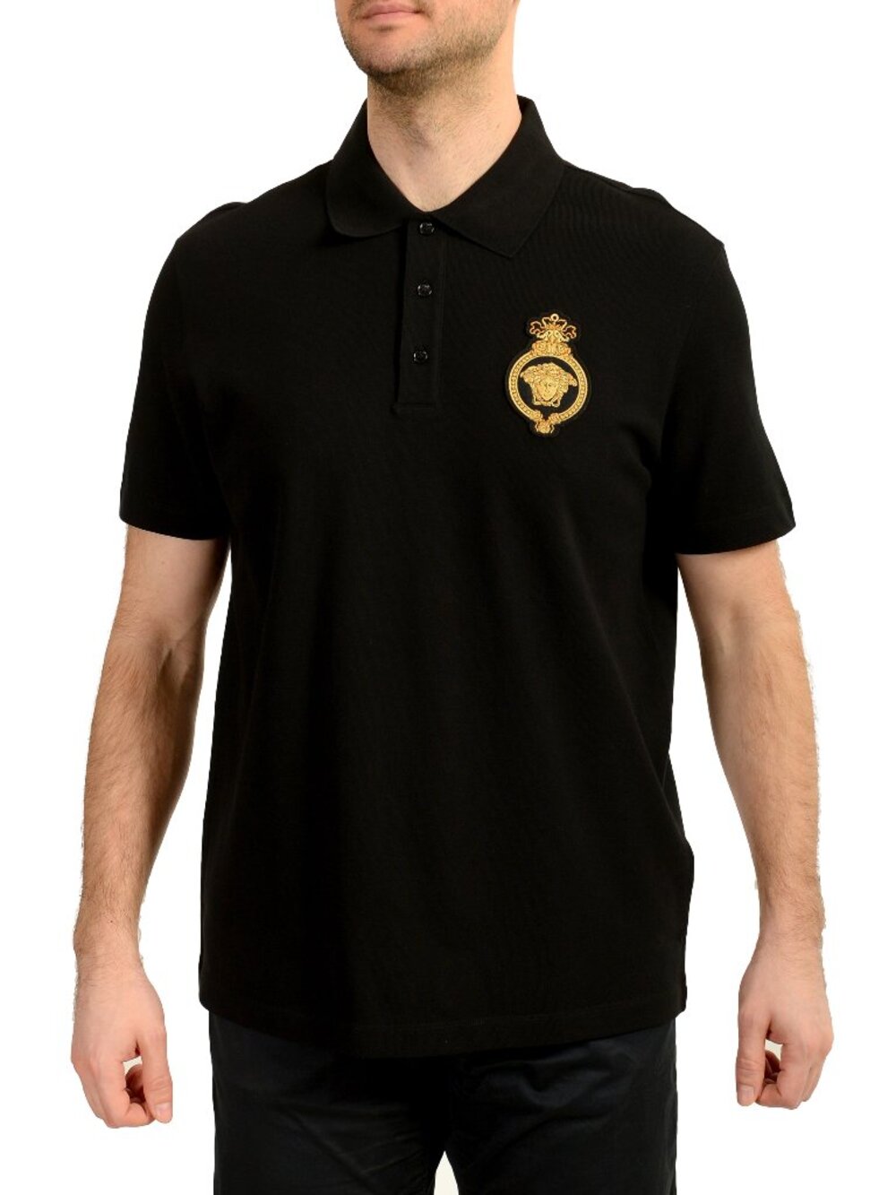 Versace Men's Black Logo Embroidery Short Sleeve Polo Shirt US 2XL IT 56